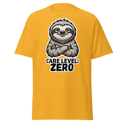 Care Level Zero Sloth – Funny Lazy Cartoon Animal Design - Gold - TeeRipple