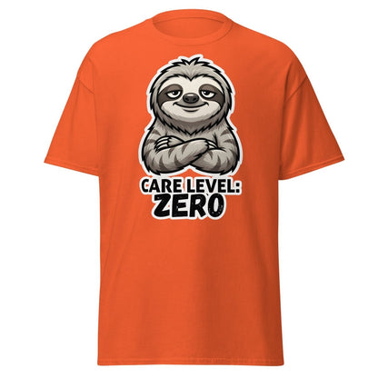 Care Level Zero Sloth – Funny Lazy Cartoon Animal Design - Orange - TeeRipple