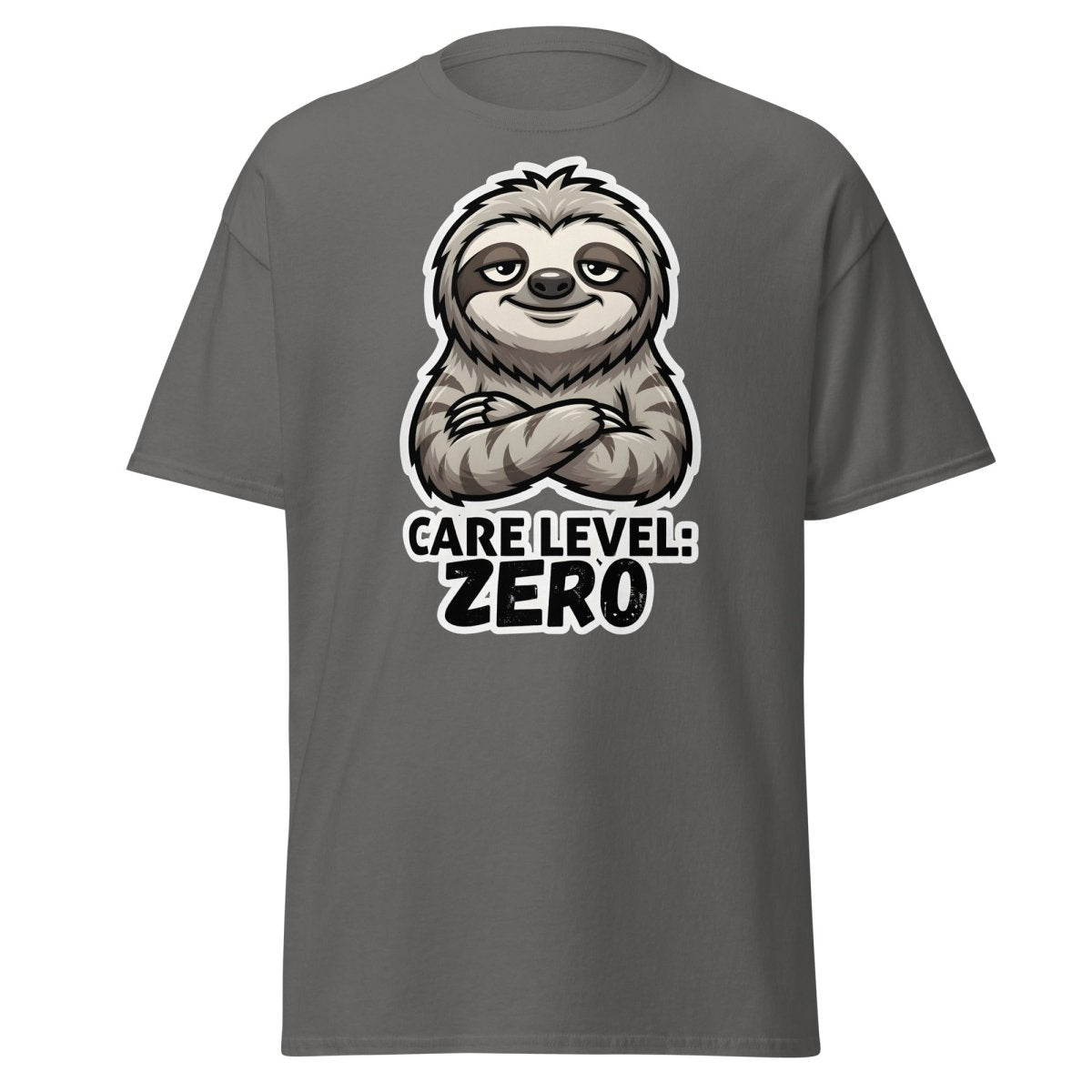 Care Level Zero Sloth – Funny Lazy Cartoon Animal Design - Charcoal - TeeRipple