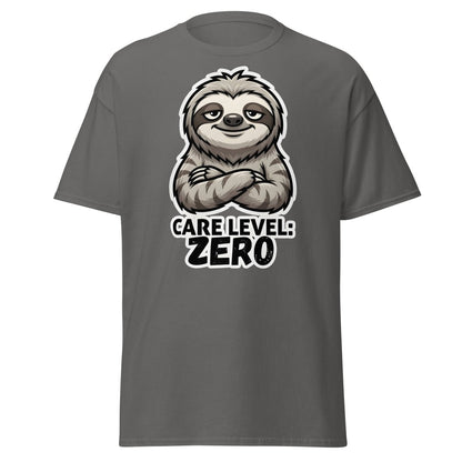Care Level Zero Sloth – Funny Lazy Cartoon Animal Design - Charcoal - TeeRipple
