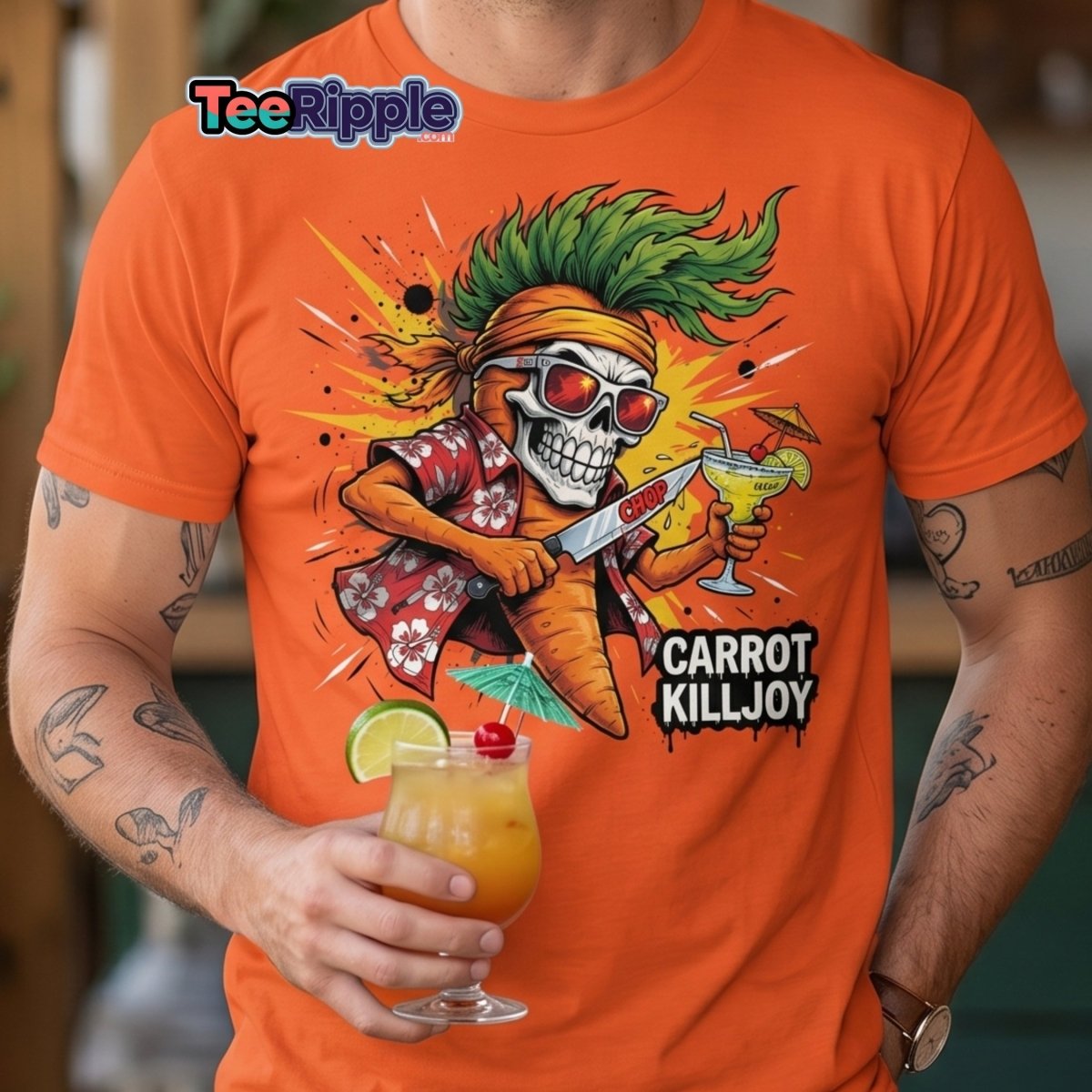 Carrot Killjoy Skull T-Shirt - Funny Punk Carrot Tee - Maroon - TeeRipple