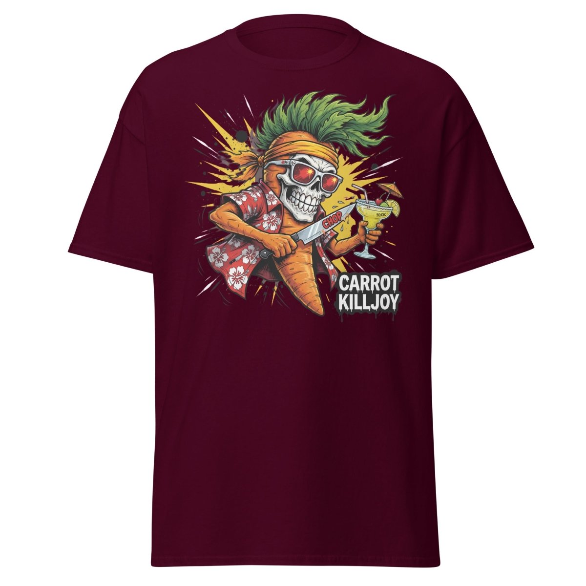 Carrot Killjoy Skull T-Shirt - Funny Punk Carrot Tee - Maroon - TeeRipple