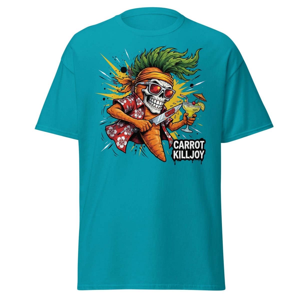 Carrot Killjoy Skull T-Shirt - Funny Punk Carrot Tee - Tropical Blue - TeeRipple
