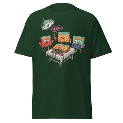 Cassette Pencil Surgery Funny Retro Tee - Forest Green - TeeRipple