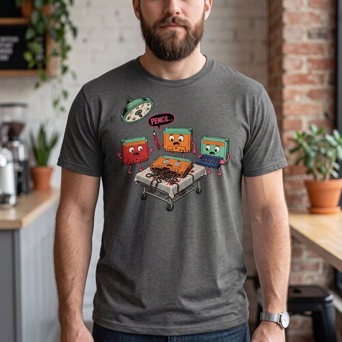 Cassette Pencil Surgery Funny Retro Tee - Maroon - TeeRipple