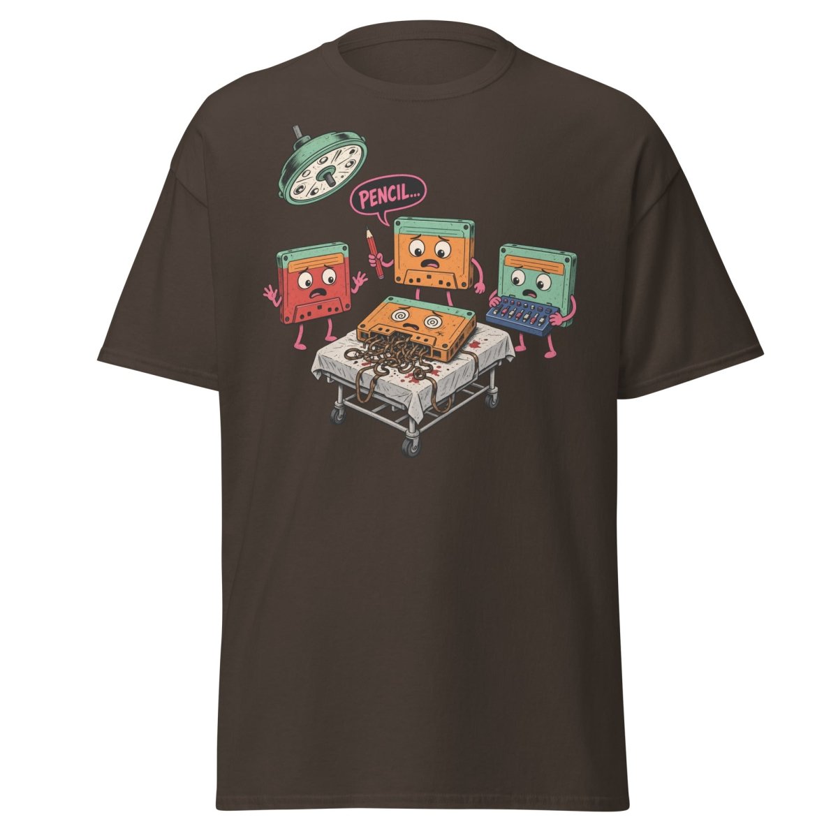 Cassette Pencil Surgery Funny Retro Tee - Dark Chocolate - TeeRipple