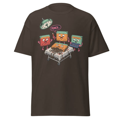 Cassette Pencil Surgery Funny Retro Tee - Dark Chocolate - TeeRipple