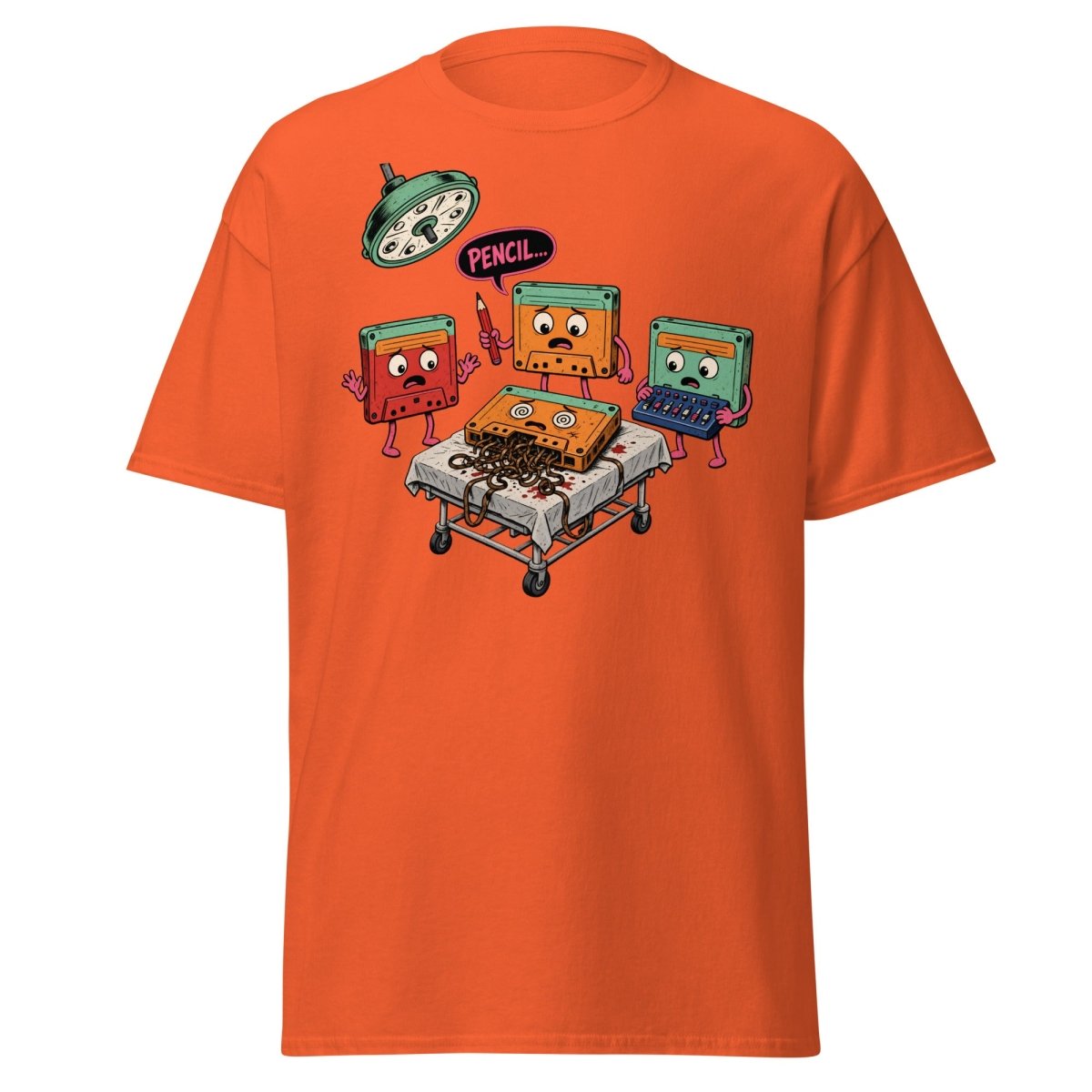 Cassette Pencil Surgery Funny Retro Tee - Orange - TeeRipple