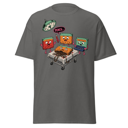Cassette Pencil Surgery Funny Retro Tee - Charcoal - TeeRipple