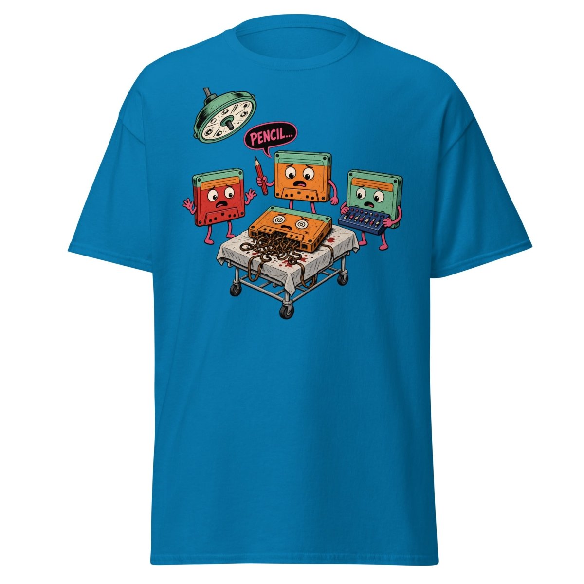 Cassette Pencil Surgery Funny Retro Tee - Sapphire - TeeRipple