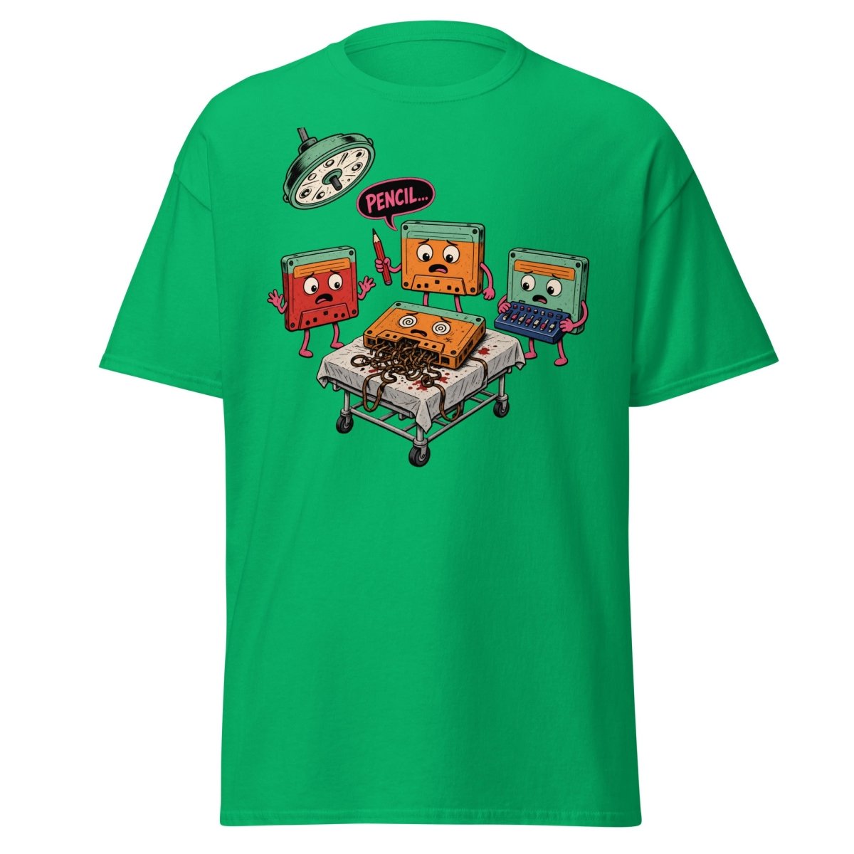 Cassette Pencil Surgery Funny Retro Tee - Irish Green - TeeRipple