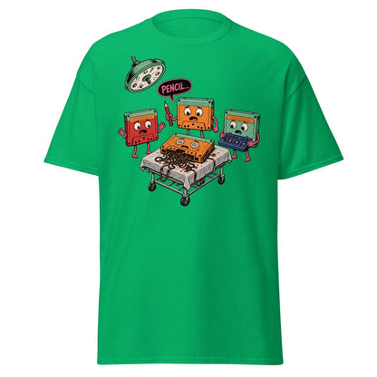 Cassette Pencil Surgery Funny Retro Tee - Irish Green - TeeRipple