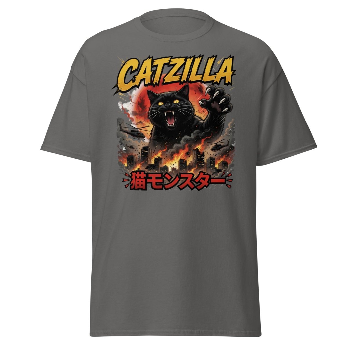 Catzilla Funny Cat Monster T-Shirt | Kaiju Cat Tee - Charcoal - TeeRipple