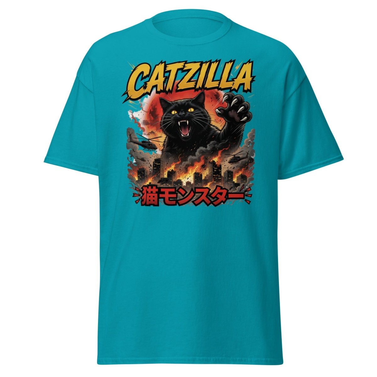 Catzilla Funny Cat Monster T-Shirt | Kaiju Cat Tee - Tropical Blue - TeeRipple