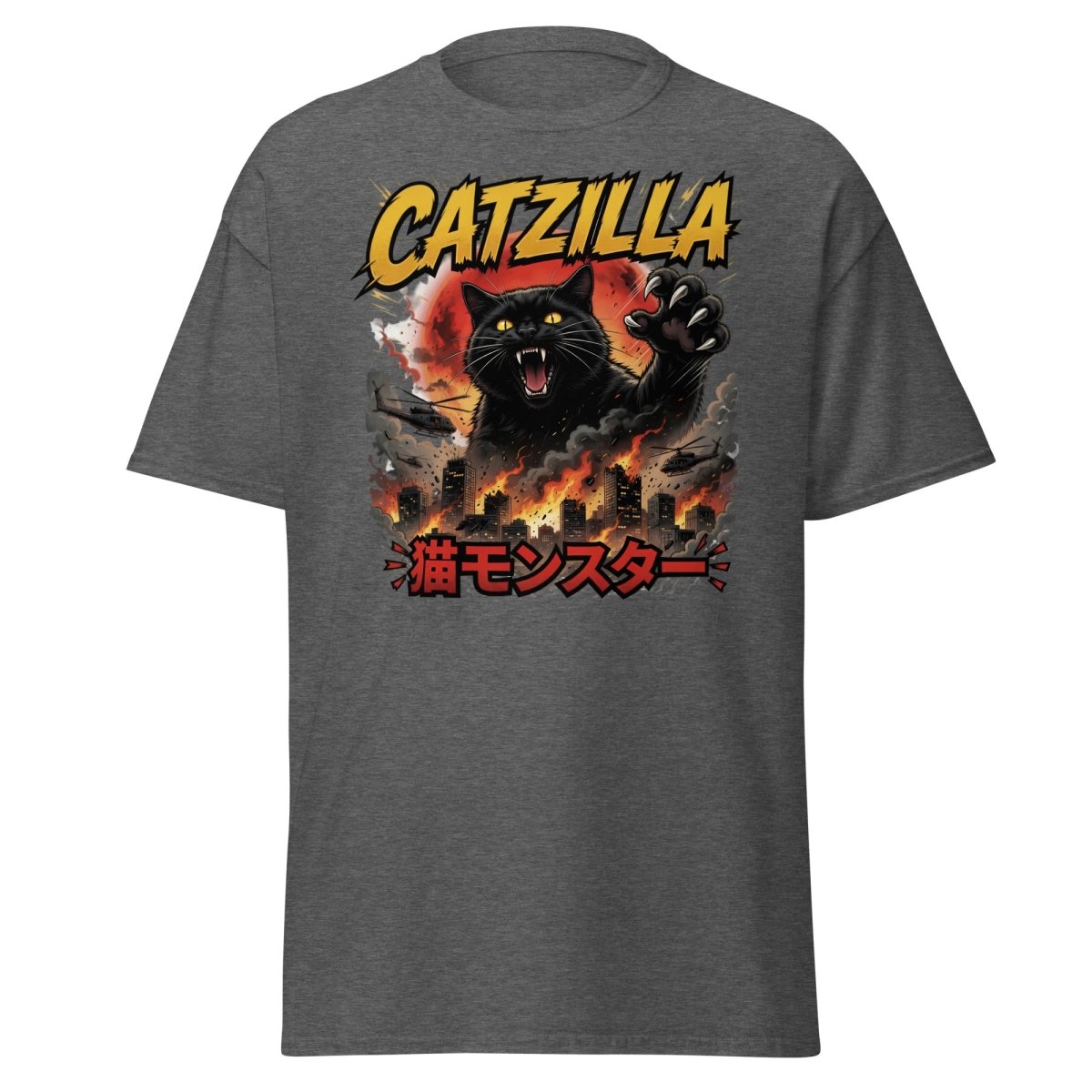 Catzilla Funny Cat Monster T-Shirt | Kaiju Cat Tee - Dark Heather - TeeRipple
