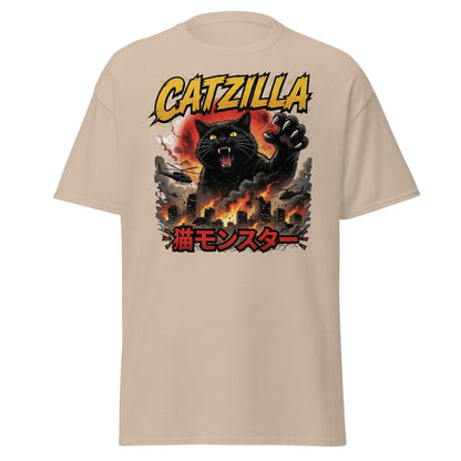 Catzilla Funny Cat Monster T-Shirt | Kaiju Cat Tee - Sand - TeeRipple