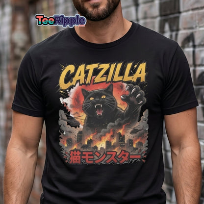 Catzilla Funny Cat Monster T-Shirt | Kaiju Cat Tee - Maroon - TeeRipple