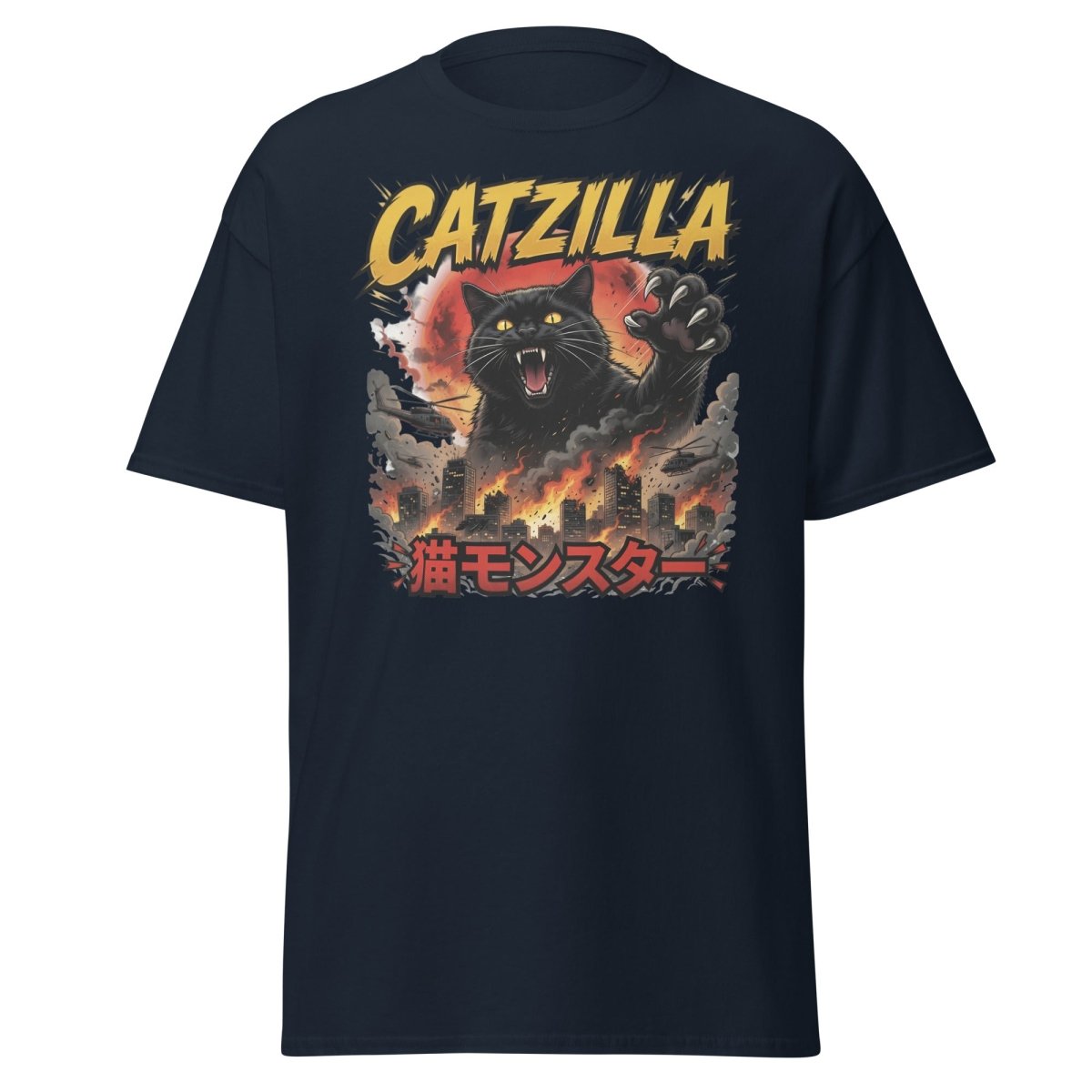 Catzilla Funny Cat Monster T-Shirt | Kaiju Cat Tee - Navy - TeeRipple