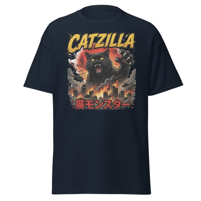 Catzilla Funny Cat Monster T-Shirt | Kaiju Cat Tee - Navy - TeeRipple