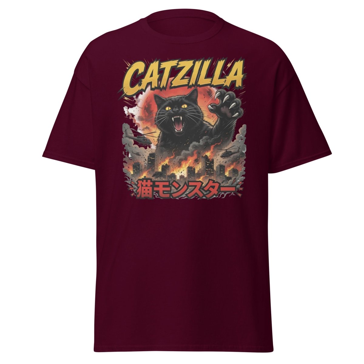 Catzilla Funny Cat Monster T-Shirt | Kaiju Cat Tee - Maroon - TeeRipple