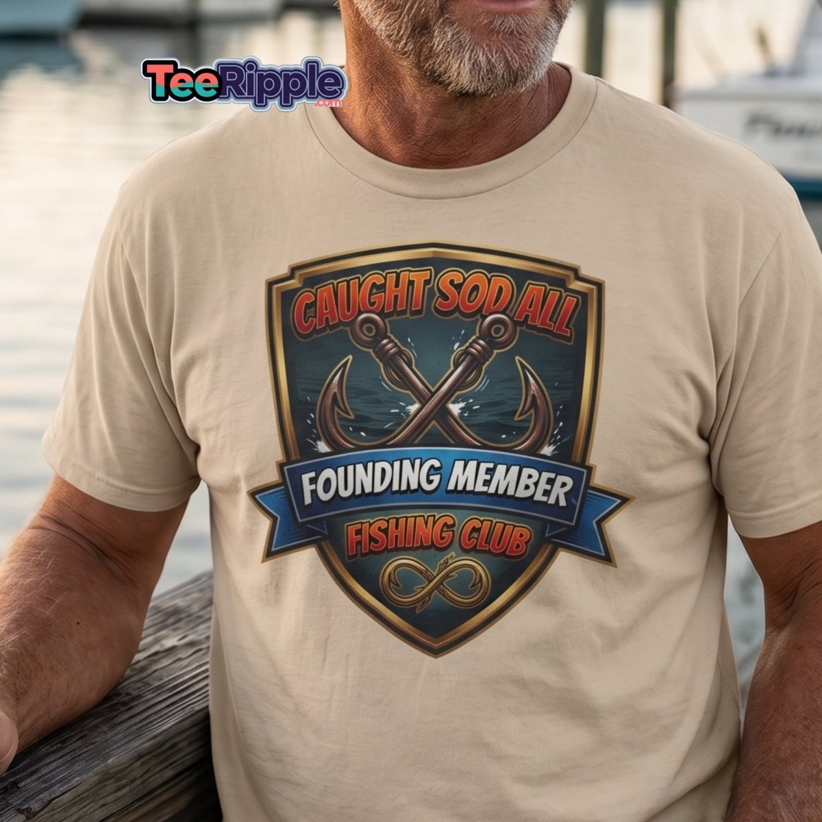 Caught Sod All Fishing Club T-Shirt | Funny Angler Tee - Maroon - TeeRipple