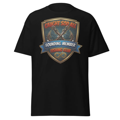 Caught Sod All Fishing Club T-Shirt | Funny Angler Tee - Black - TeeRipple