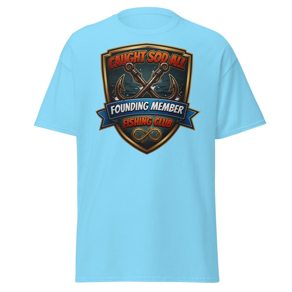 Caught Sod All Fishing Club T-Shirt | Funny Angler Tee - Sky - TeeRipple