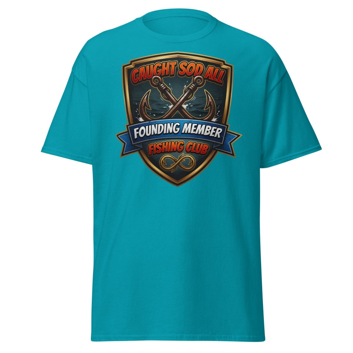 Caught Sod All Fishing Club T-Shirt | Funny Angler Tee - Tropical Blue - TeeRipple
