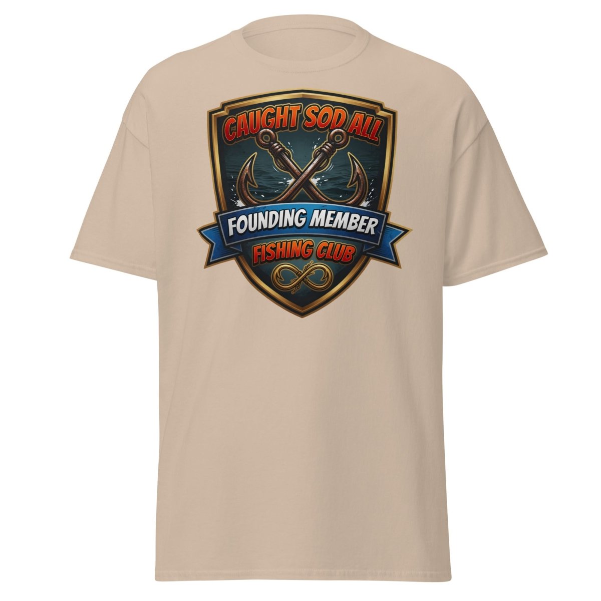 Caught Sod All Fishing Club T-Shirt | Funny Angler Tee - Sand - TeeRipple
