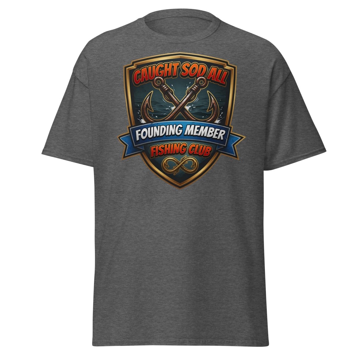 Caught Sod All Fishing Club T-Shirt | Funny Angler Tee - Dark Heather - TeeRipple