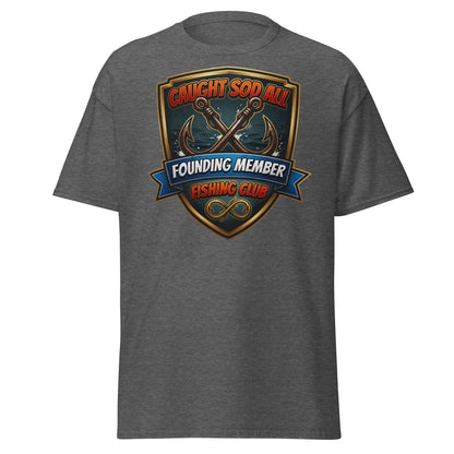 Caught Sod All Fishing Club T-Shirt | Funny Angler Tee - Dark Heather - TeeRipple