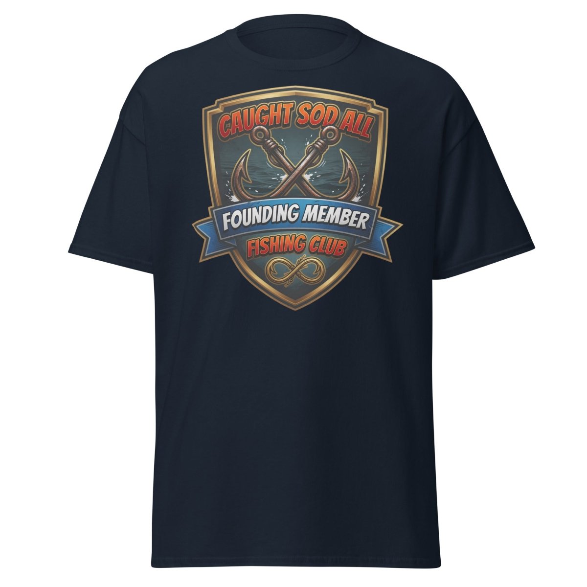 Caught Sod All Fishing Club T-Shirt | Funny Angler Tee - Navy - TeeRipple
