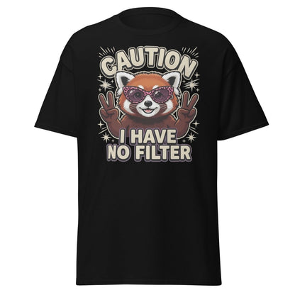 Caution I Have No Filter Red Panda T-Shirt Funny Sunglasses Tee - Black - TeeRipple
