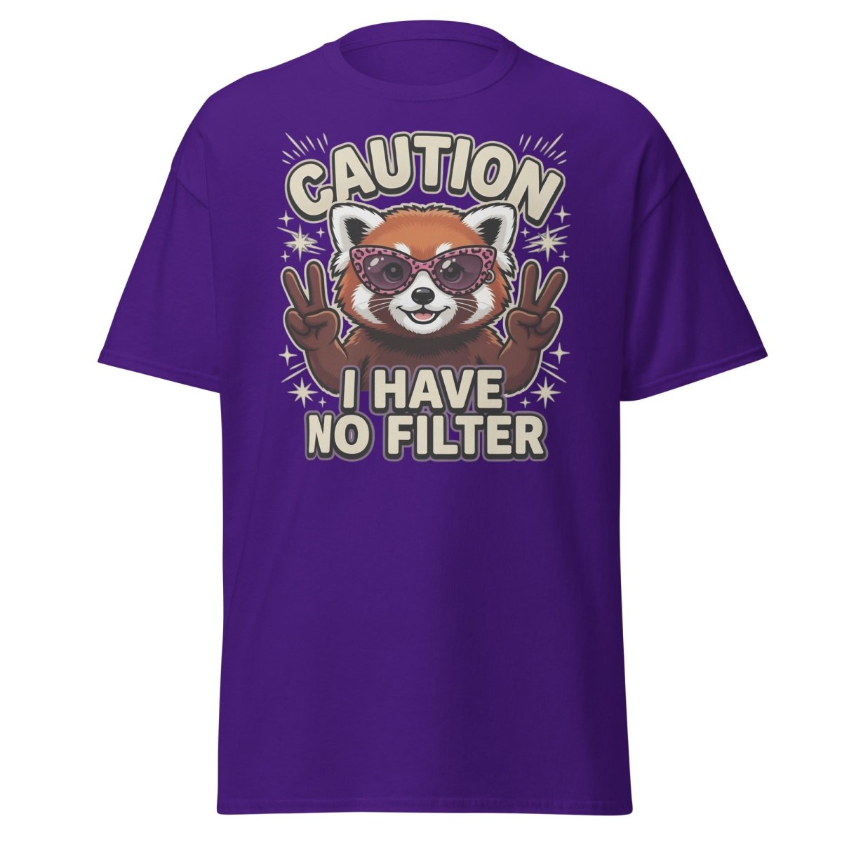 Caution I Have No Filter Red Panda T-Shirt Funny Sunglasses Tee - Purple - TeeRipple