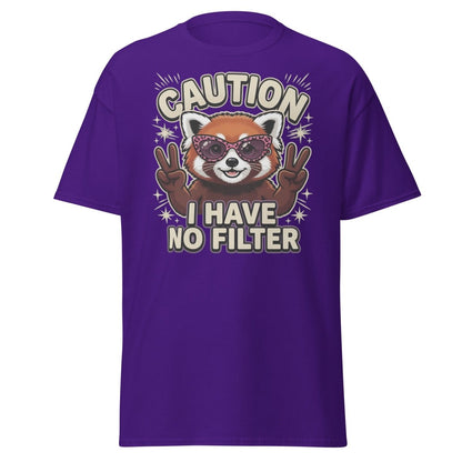 Caution I Have No Filter Red Panda T-Shirt Funny Sunglasses Tee - Purple - TeeRipple