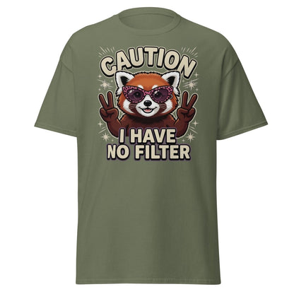 Caution I Have No Filter Red Panda T-Shirt Funny Sunglasses Tee - Military Green - TeeRipple