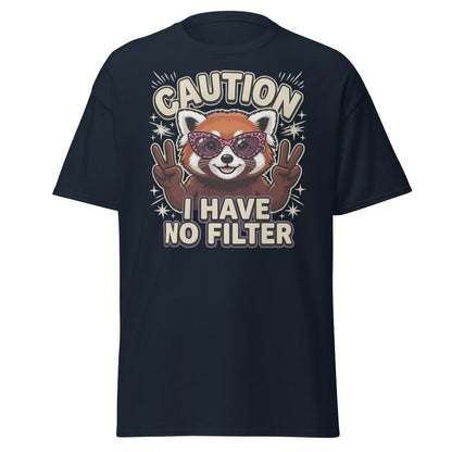 Caution I Have No Filter Red Panda T-Shirt Funny Sunglasses Tee - Navy - TeeRipple