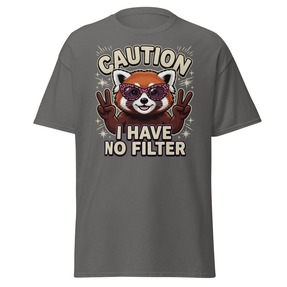 Caution I Have No Filter Red Panda T-Shirt Funny Sunglasses Tee - Charcoal - TeeRipple