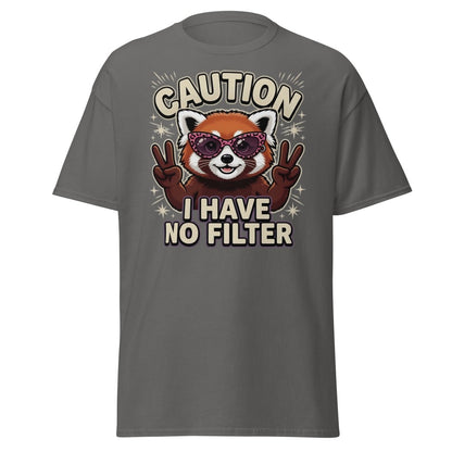 Caution I Have No Filter Red Panda T-Shirt Funny Sunglasses Tee - Charcoal - TeeRipple