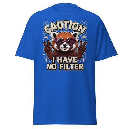 Caution I Have No Filter Red Panda T-Shirt Funny Sunglasses Tee - Royal - TeeRipple