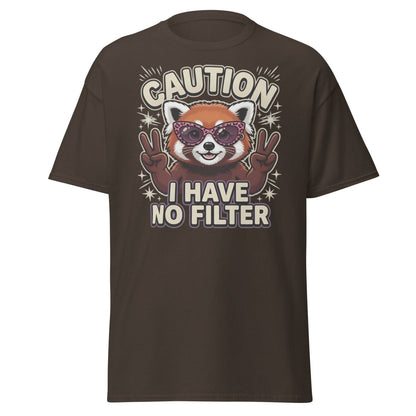 Caution I Have No Filter Red Panda T-Shirt Funny Sunglasses Tee - Dark Chocolate - TeeRipple