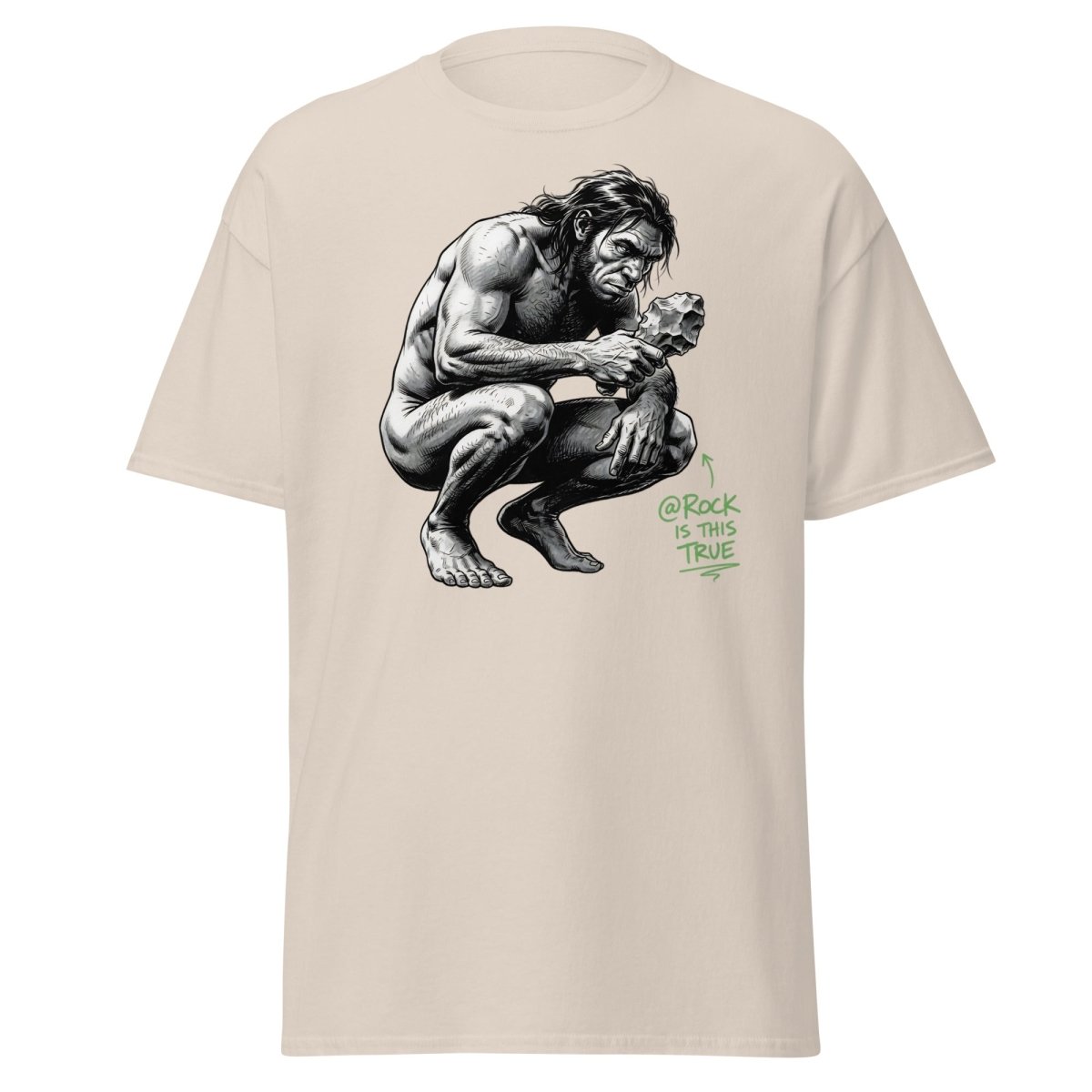 Caveman "@Rock Is This True" Funny Meme T-Shirt - Natural - TeeRipple