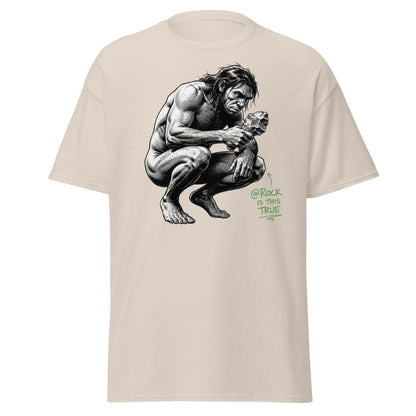 Caveman "@Rock Is This True" Funny Meme T-Shirt - Natural - TeeRipple