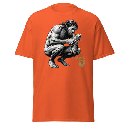 Caveman "@Rock Is This True" Funny Meme T-Shirt - Orange - TeeRipple