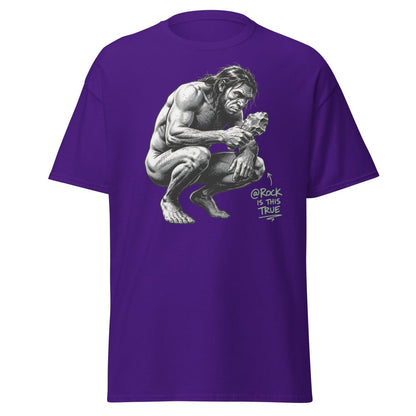 Caveman "@Rock Is This True" Funny Meme T-Shirt - Purple - TeeRipple