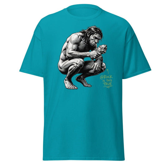 Caveman "@Rock Is This True" Funny Meme T-Shirt - Tropical Blue - TeeRipple