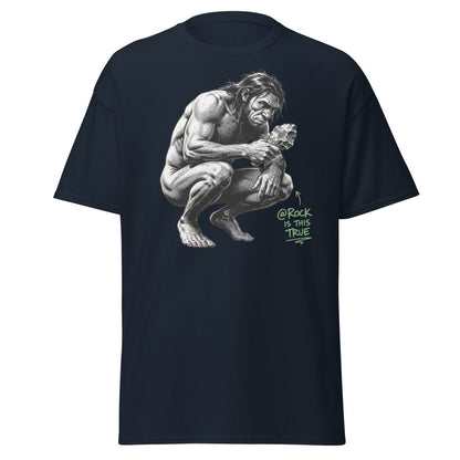 Caveman "@Rock Is This True" Funny Meme T-Shirt - Navy - TeeRipple