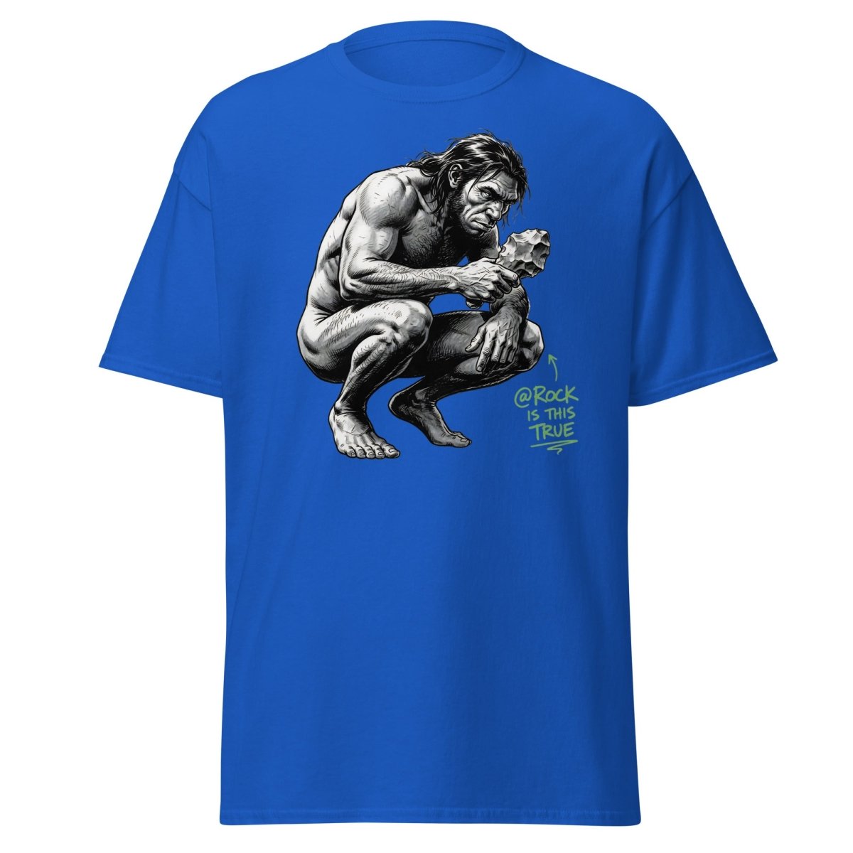 Caveman "@Rock Is This True" Funny Meme T-Shirt - Royal - TeeRipple
