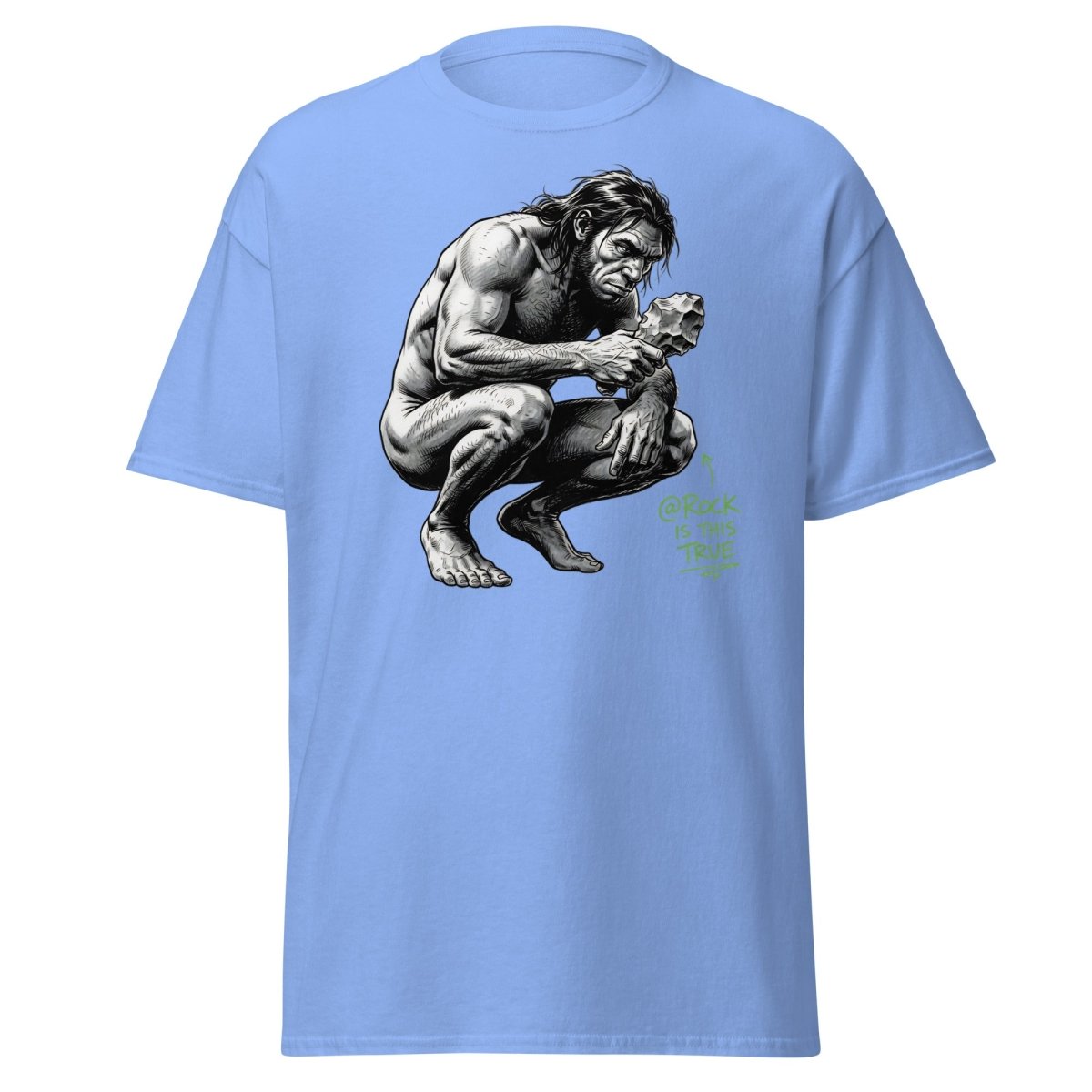 Caveman "@Rock Is This True" Funny Meme T-Shirt - Carolina Blue - TeeRipple
