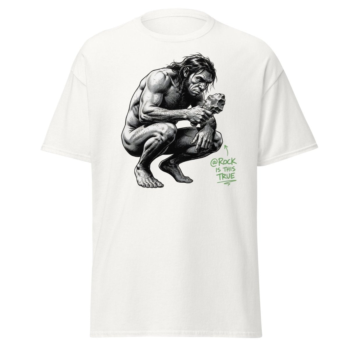 Caveman "@Rock Is This True" Funny Meme T-Shirt - White - TeeRipple